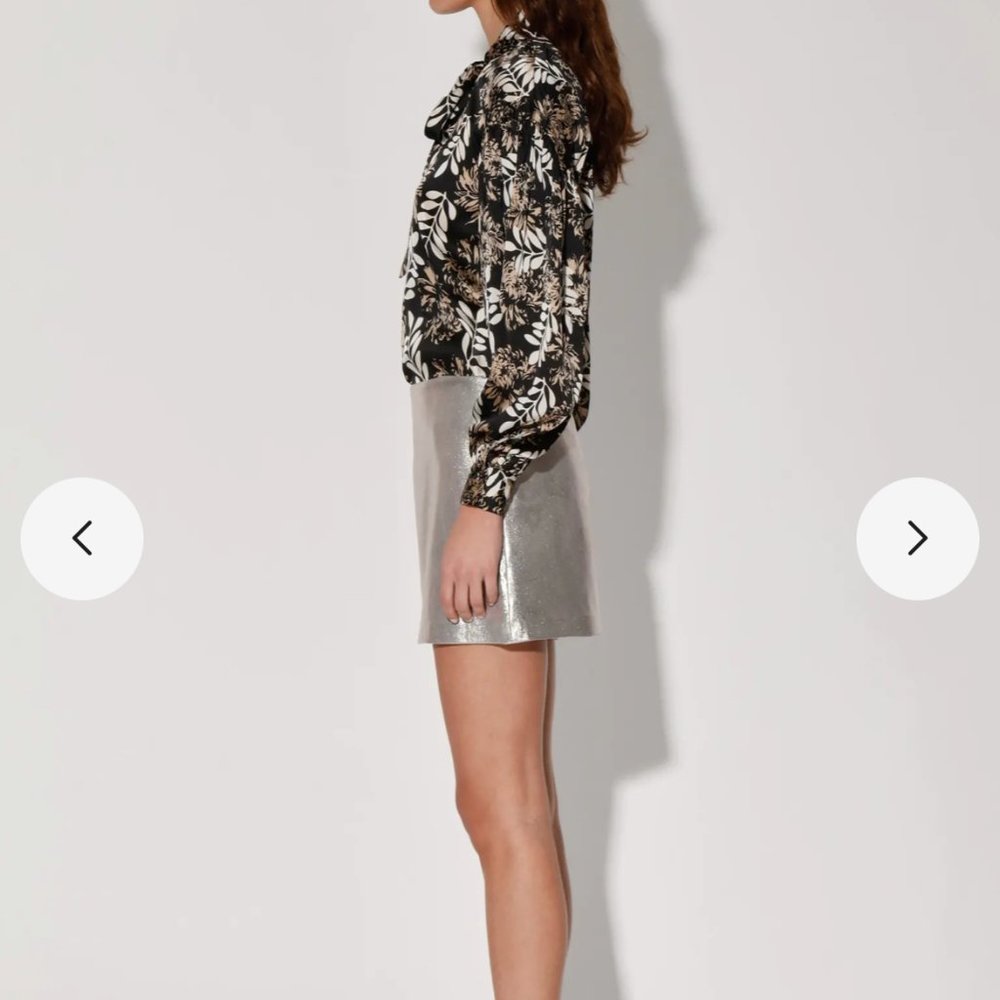 Walter Baker Luxury Haley Silver Metallic A-line Lambskin Leather Mini Skirt - Picture 3 of 15